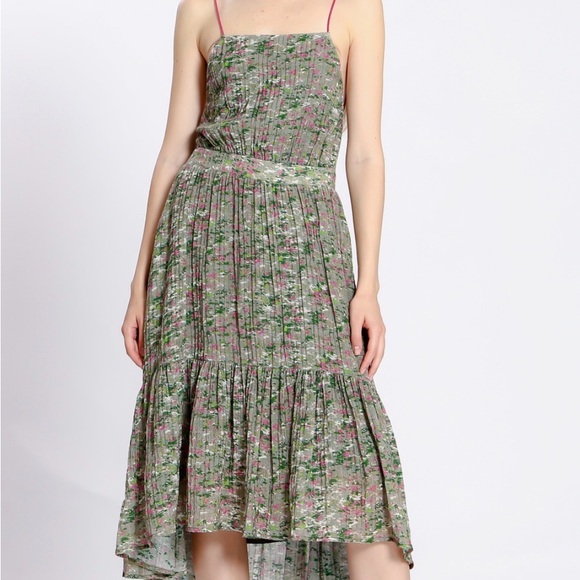 THE KORNER Floral Green Tiered Midi Dress with Spaghetti Straps - Picture 4 of 8